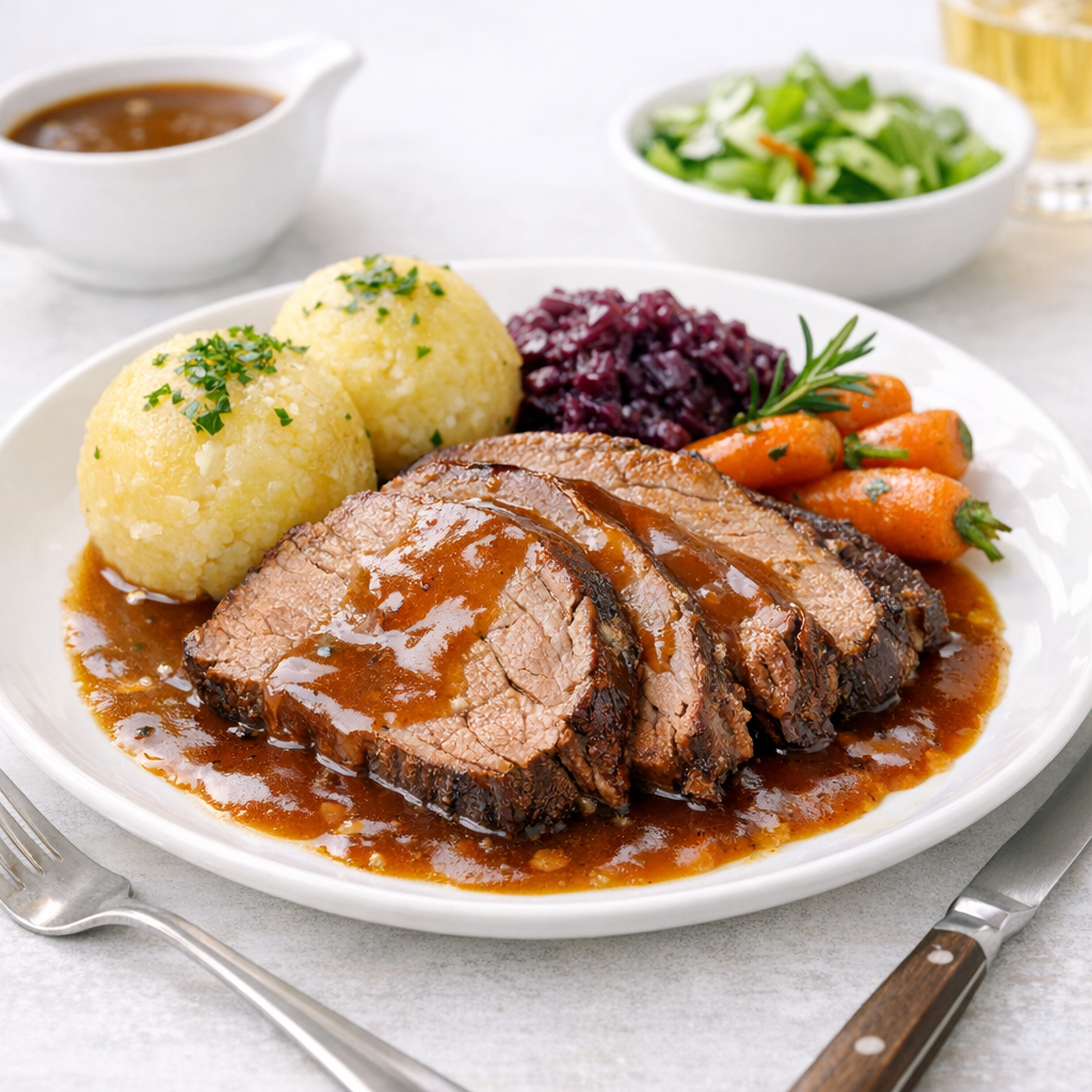 Hackbraten mit überbackenen Ofenkartoffeln und Eisbergsalat