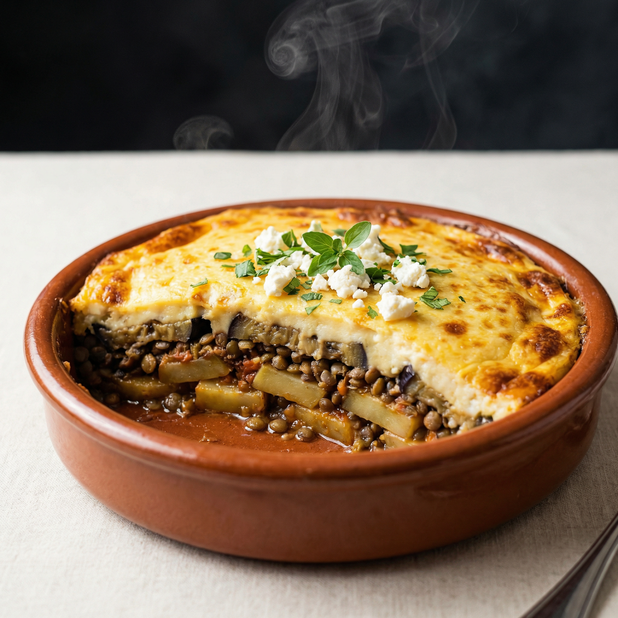 Kichererbsen-Gemüseauflauf mit Salat