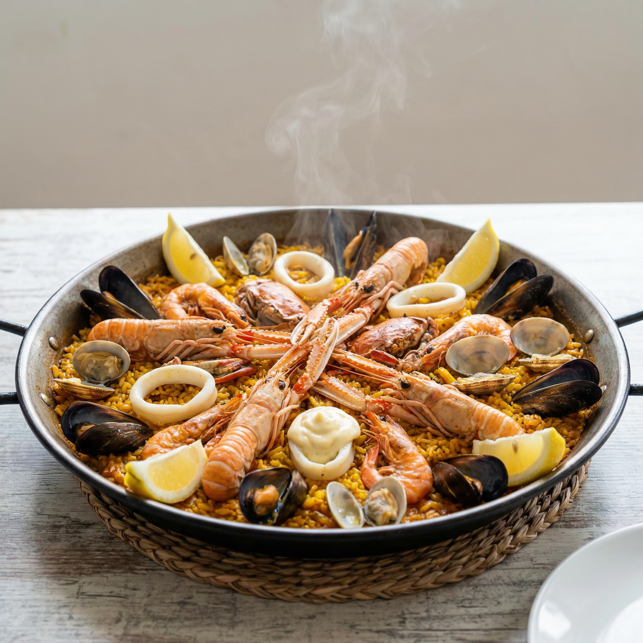 Drei Meeresjuwelen auf gebackenem Reis