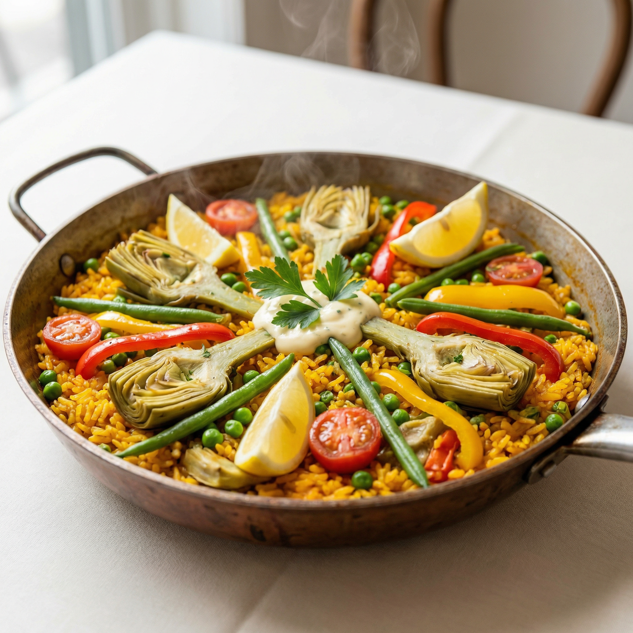 Vegetarische Paella mit frischem Gemüse