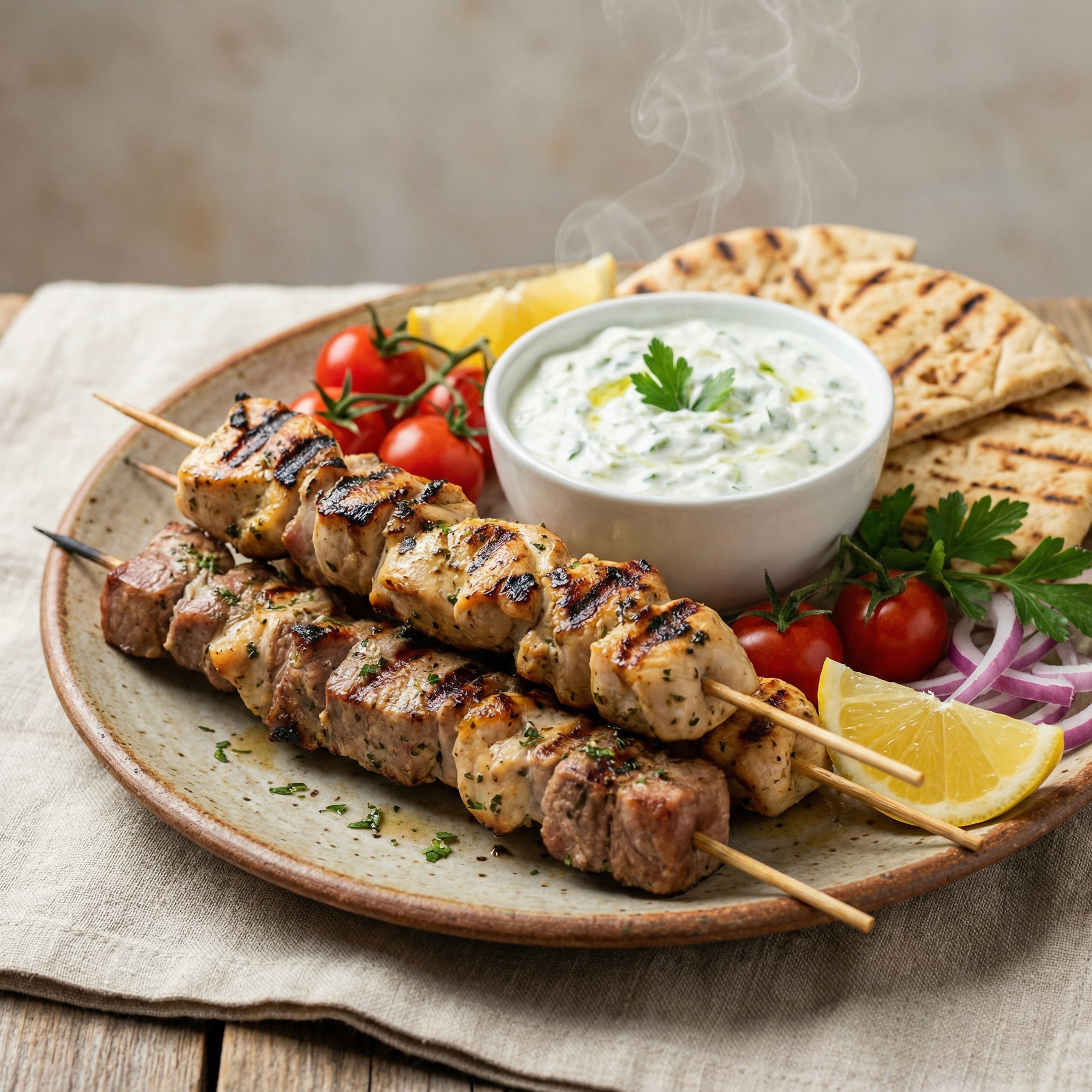 eine griech. Spezialität "Souwlakia"