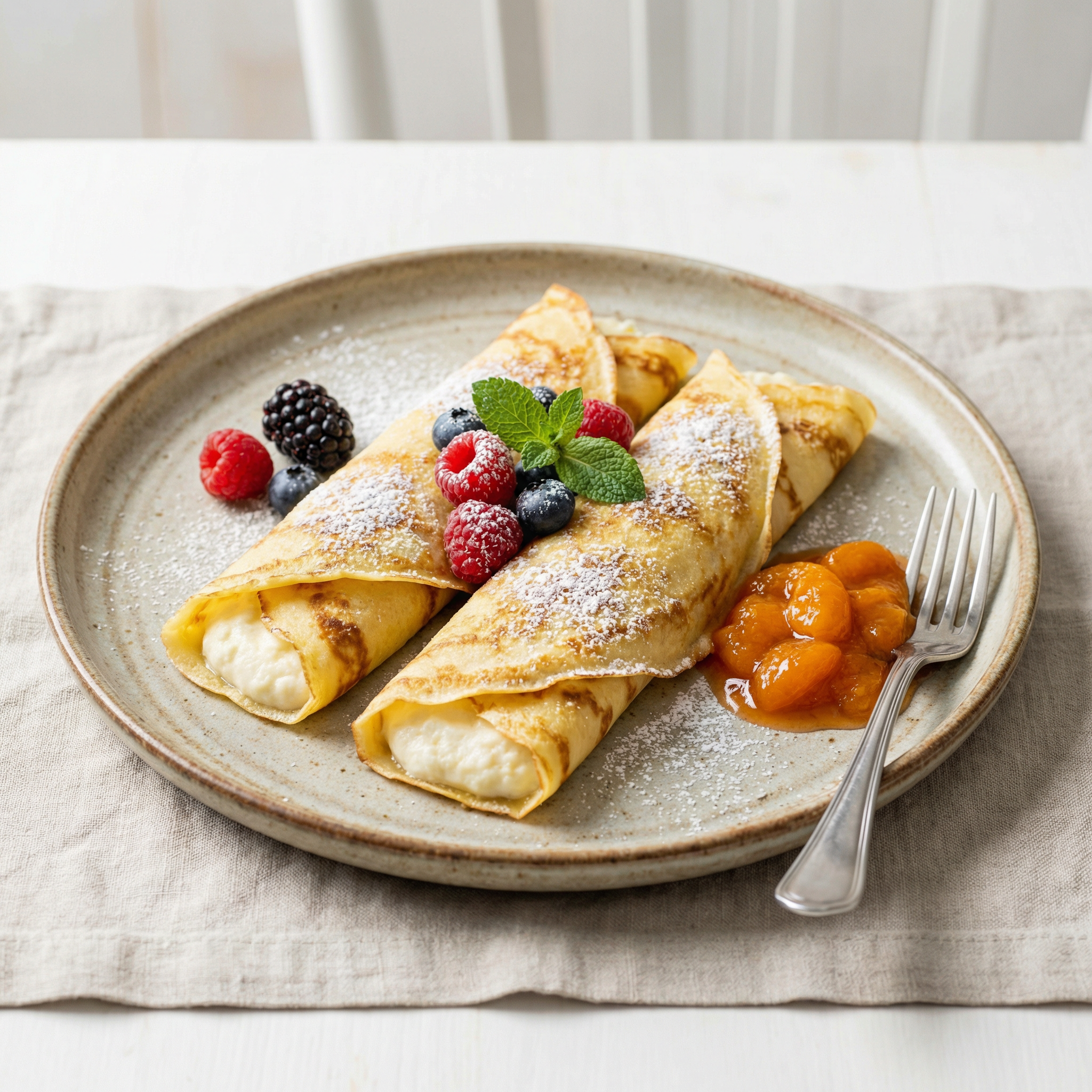 Palatschinken mit Quark und Rosinen